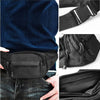 Black men's adjustable waist bag with a 4-zip belt shown on a person.