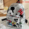 Mochila de peluche plateada con dibujo de ratón y pato, personajes de Mickey y Donald