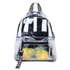 A clear plastic backpack with a black strap and mesh fabric, filled with fresh citrus fruits.