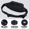 Black nylon waist pack featuring a fixing buckle and breathable mesh pad.