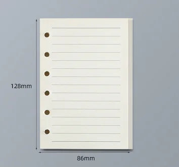 A white lined notebook with a cover and 128mm height and 86mm width