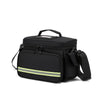 Black durable waterproof emergency trauma bag with a light green stripe detail