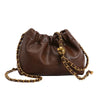 A brown PU leather chain shoulder bag with a gold-toned chain strap.