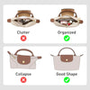 Comparison showing cluttered and collapsed mini bag organizers versus organized and good shape versions.