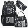 Black sports laptop backpack featuring a patterned design and a separate rain cover.