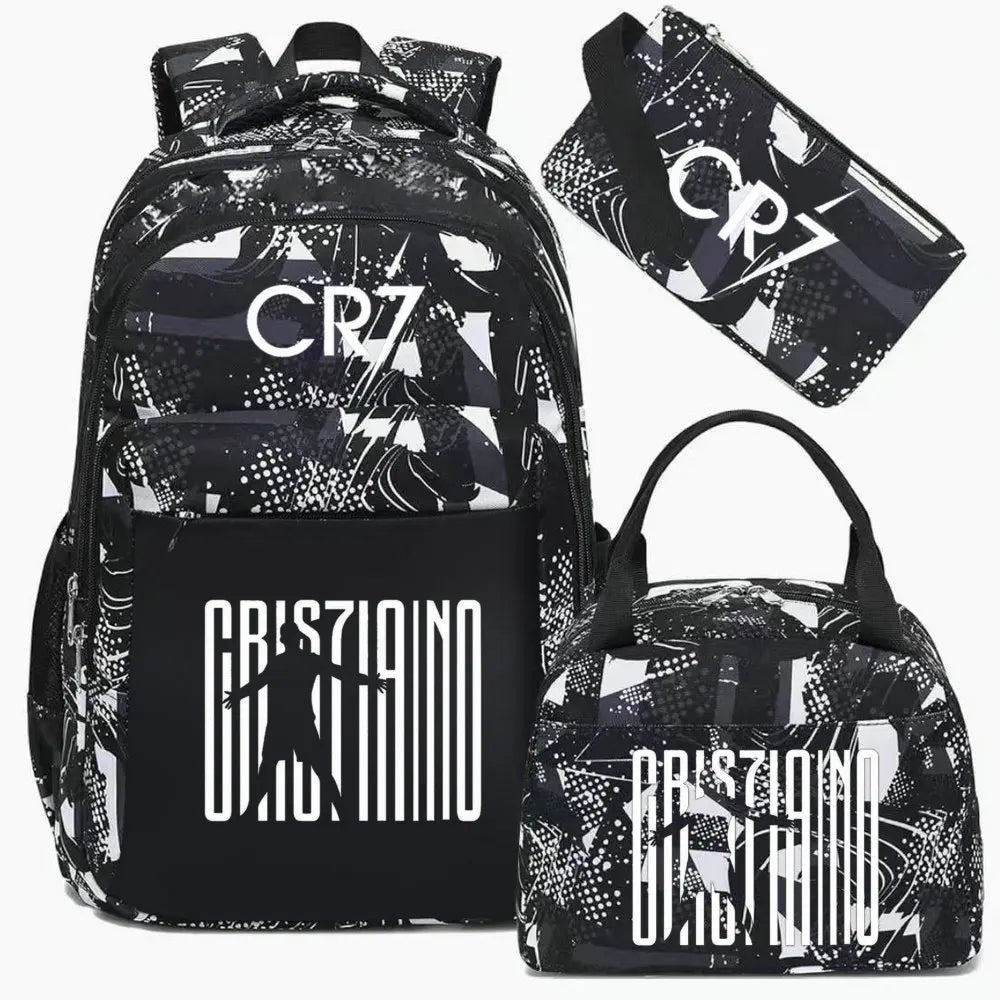 Black sports laptop backpack featuring a patterned design and a separate rain cover.