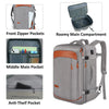 Gray travel backpack featuring front zipper pockets, a roomy main compartment, a middle pocket, and an anti-theif pocket.