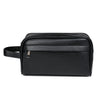 Black men's PU leather clutch handbag with a zippered pocket and a flap closure.