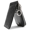 Black leather zip coin purse with a silver chain key ring