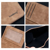 A brown leather bifold wallet showing the exterior texture and interior lining.