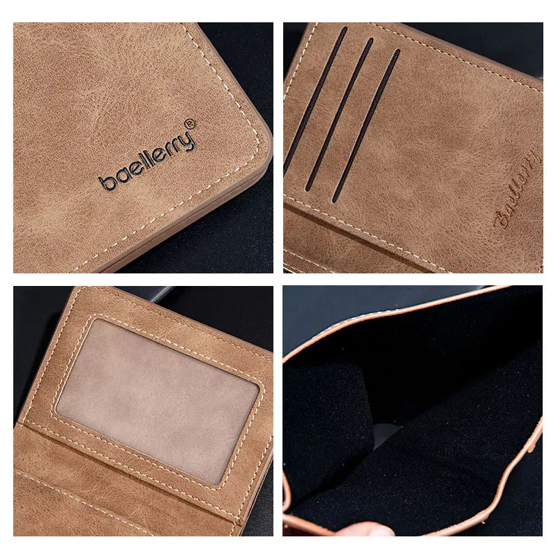 A brown leather bifold wallet showing the exterior texture and interior lining.