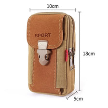 Una bolsa de cinturón táctica diseñada para guardar un teléfono móvil y varios accesorios.