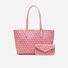 A pink geometric 2-in-1 tote bag set for women featuring a large tote and a smaller pouch.