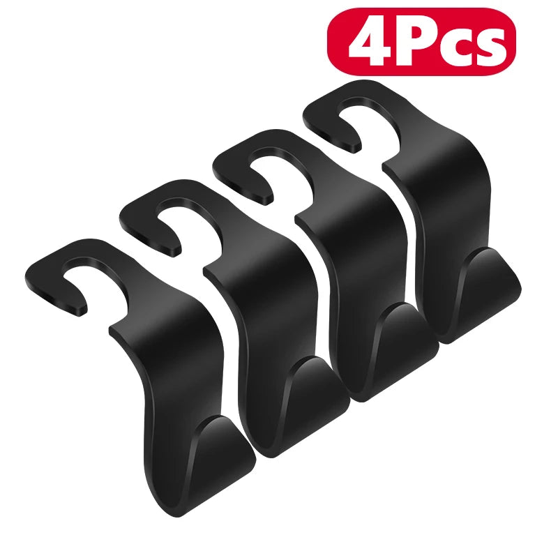 Four black car seat back hooks for trunk organization