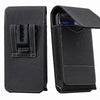 Black PU leather phone waist pouch with a belt clip shown in two views.