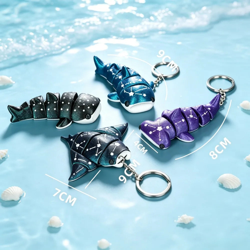 A blue and purple ocean star starry sky devil ray figurine displayed on a light blue water background.