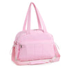 A pink versatile large capacity travel and fitness bag with a zipper and strap.