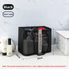 Black mesh drainage shower tote with a handle shown on a white surface.