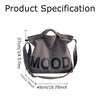 A dark gray canvas tote bag featuring the word MOOD printed on the front.