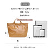A light brown transparent waterproof PVC tote bag shown with dimensions and included items.
