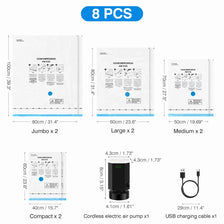 مجموعة من 8 أكياس ضغط، وملحقاتها بما في ذلك مضخة هواء كهربائية لاسلكية وكابل شحن USB