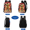 A set of black backpacks featuring a football player design on the front, side, and back.