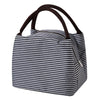 A navy and white striped insulated lunch tote bag with a black adjustable shoulder strap.