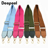 Set of four canvas cotton bag straps in various colors including blue pink green and brown with metal hooks