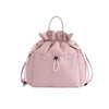 A pink insulated waterproof lunch bag with a drawstring closure.