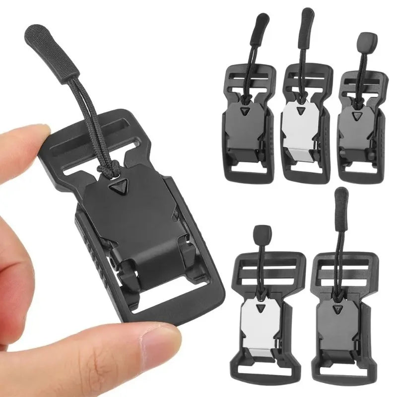 Black magnetic quick release buckle for belts and bags shown with multiple variations.