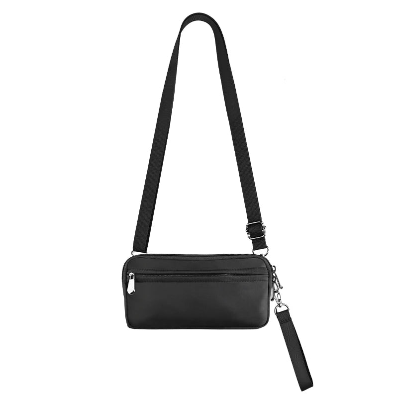 Black premium zipper phone pouch with a strap