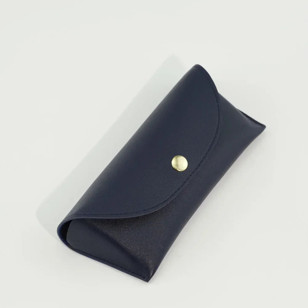 A dark navy blue PU leather hard shell sunglasses case shown from above.
