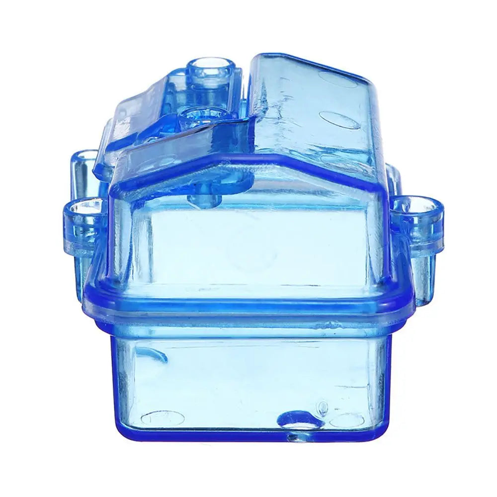 A clear blue waterproof receiver protection box designed for RC cars.