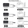 Size chart showing dimensions for L, M, and S multi-pocket felt bag organizer inserts.