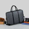 Black executive PU leather laptop briefcase with a patterned fabric and shoulder strap