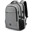 A gray men's premium laptop backpack with black straps and zippered compartments.