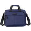 Mochila horizontal de hombro azul marino para hombre con correas negras y cierre de solapa.