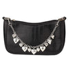 Black crocodile print purse with a silver chain strap