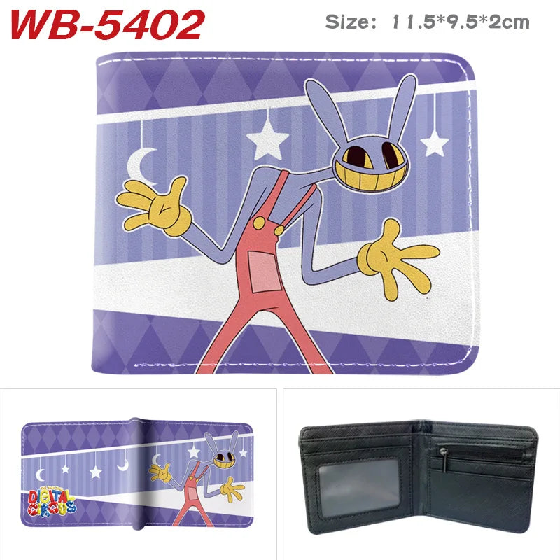 Lila Kunstleder-Klappwallet mit Cartoon-Hasen-Design auf dem Cover und Innenansicht.