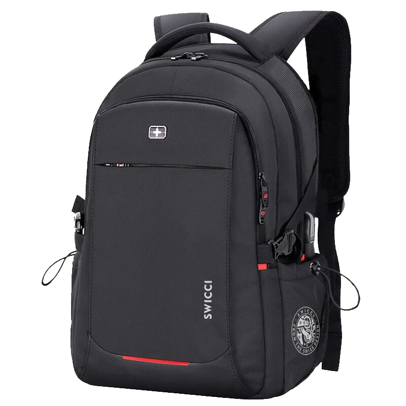 Sac à dos d'ordinateur portable noir suisse anti-vol, vu de l'arrière.