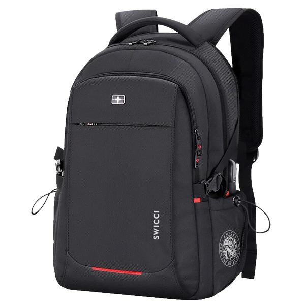 Black Swiss anti-theft laptop backpack shown from the back.