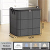 Sac de rangement pliable gris résistant, de forme rectangulaire et avec dimensions visibles.