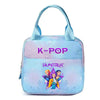 Light blue K-Pop themed insulated backpack featuring colorful characters
