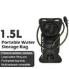 A black portable water storage bag with a pressure-resistant design and a hose for hydration.