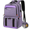 A purple insulated lunch and picnic backpack with black accents and a black strap.