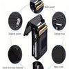 A black multi-functional phone pouch featuring various compartments including a zippered pocket, multi pocket, carbiner hook,