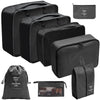 A set of black fabric storage organizers and a small pouch for keeping items.