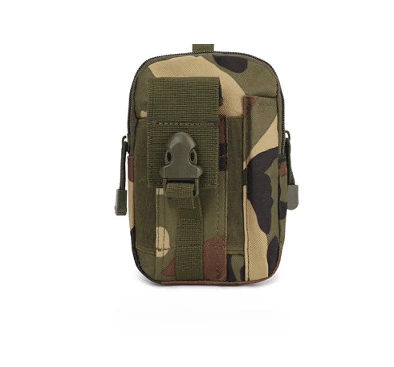 Olive green tactical MOLLE waist pouch with a dedicated phone pocket