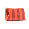 Orange and reddish striped cosmetic travel pouch with gold fringe
