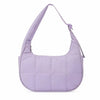 A light purple quilted nylon shoulder bag with an adjustable strap.